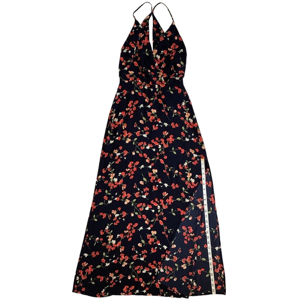 Lush Floral Maxi Dress Women Small Black Floral V-Neck Halter Slit - Picture 15 of 16